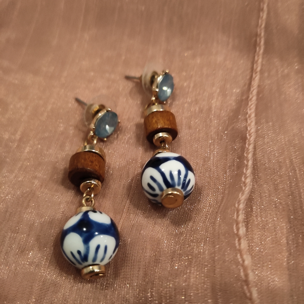 Simons Blue and Gold Artistic Earrings